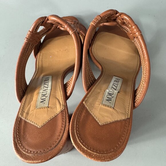 Aquazzura Brown Leather Blocked Heel Slides, Size 36 - Picture 7 of 12